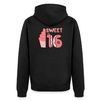 Sweet 16 - Unisex Premium Bio Zip Hoodie - Schwarz - Hinten - Nico (187cm)