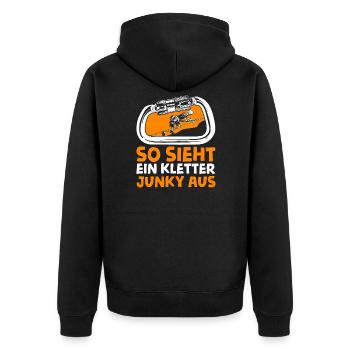 Klettern Bergsport Kletterer - Unisex Premium Bio Zip Hoodie - Schwarz - Hinten - Nico (187cm)