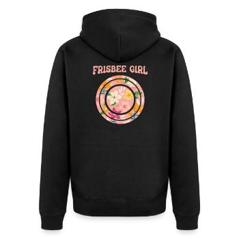 Frisbee - Unisex Premium Bio Zip Hoodie - Schwarz - Hinten - Nico (187cm)