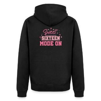 Sweet 16 - Unisex Premium Bio Zip Hoodie - Schwarz - Hinten - Nico (187cm)