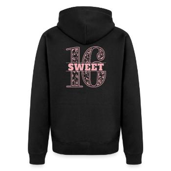 Sweet 16 - Unisex Premium Bio Zip Hoodie - Schwarz - Hinten - Nico (187cm)