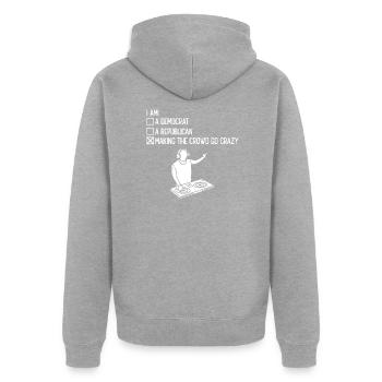 DJ Discjockey - Unisex Premium Bio Zip Hoodie - Grau meliert - Hinten - Nico (187cm)