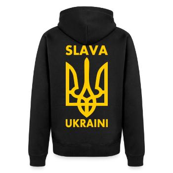 Slava ukraini - Unisex Premium Bio Zip Hoodie - Schwarz - Hinten - Nico (187cm)