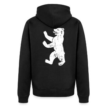 Berliner Bär Berlin Vintage Wappen - Unisex Premium Bio Zip Hoodie - Schwarz - Hinten - Nico (187cm)