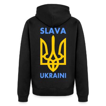 Slava ukraini - Unisex Premium Bio Zip Hoodie - Schwarz - Hinten - Nico (187cm)