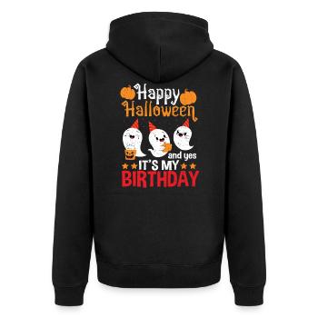 Happy Halloween And Yes It's My Birthday - Hallowe - Unisex Premium Bio Zip Hoodie - Schwarz - Hinten - Nico (187cm)