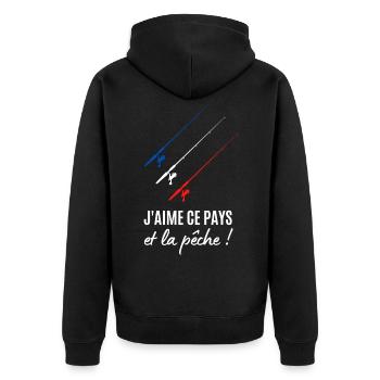 J aime ce pays et la pêche - Veste à capuche bio Premium Unisexe - noir - Dos - Nico (187cm)