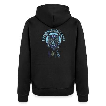 Wolf - Unisex Premium Organic Zip Hoodie - black - Back - Nico (187cm)