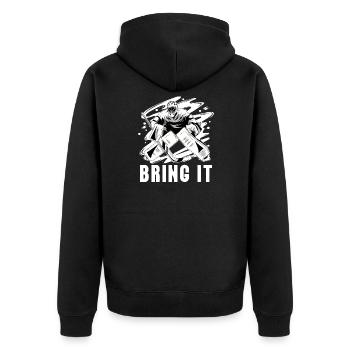 Eishockey Ice Hockey Torwart Torhüter Tormann - Unisex Premium Bio Zip Hoodie - Schwarz - Hinten - Nico (187cm)