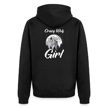 Wolf - Unisex Premium Organic Zip Hoodie - black - Back - Nico (187cm)