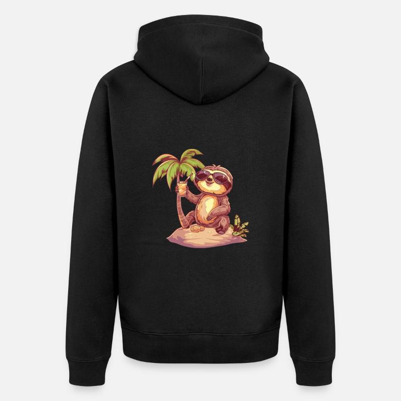 Faultier Sommer Strand Urlaub - Unisex Premium Bio Zip Hoodie - Schwarz