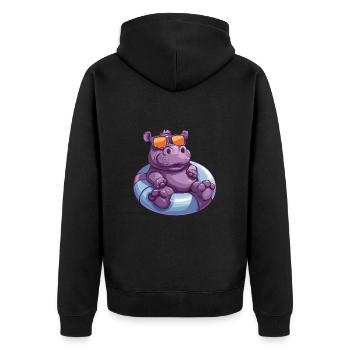 Nilpferd Sommer Comic - Unisex Premium Bio Zip Hoodie - Schwarz - Hinten - Nico (187cm)