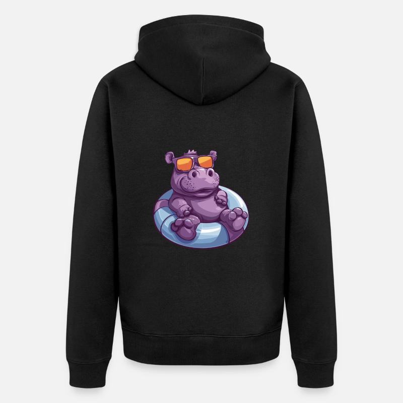 Nilpferd Sommer Comic - Unisex Premium Bio Zip Hoodie - Schwarz