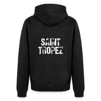 Saint Tropez Frankreich Palmen St. Tropez - Unisex Premium Bio Zip Hoodie - Schwarz - Hinten - Nico (187cm)