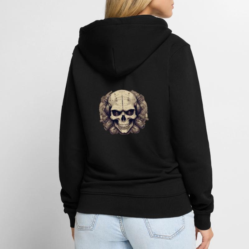 Bionic Schädel - Comic-Stil Logo Unisex Premium Bio Zip Hoodie