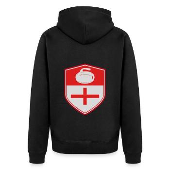 England Flag Curling Team Winter Eissport - Unisex Premium Bio Zip Hoodie - Schwarz - Hinten - Nico (187cm)