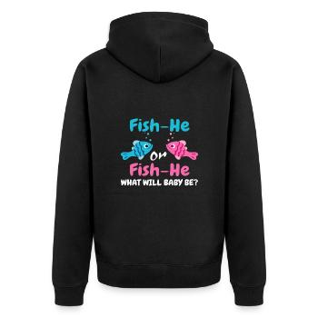 Fish-He or Fish-She Gender Reveal Fishing Gender - Unisex Premium Organic Zip Hoodie - black - Back - Nico (187cm)