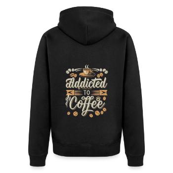 Kaffeesüchtig: Ein Hauch von Koffein - Unisex Premium Bio Zip Hoodie - Schwarz - Hinten - Nico (187cm)