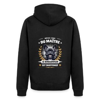 Méfiez-vous du maître, le bouledogue est ... - Veste à capuche bio Premium Unisexe - noir - Dos - Nico (187cm)