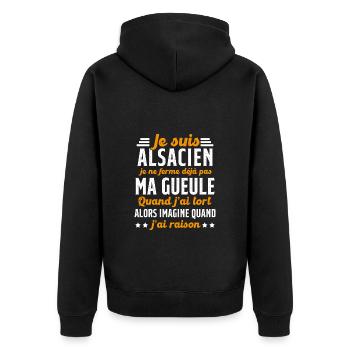 Alsacien je ferme pas ma gueule humour alsace - Veste à capuche bio Premium Unisexe - noir - Dos - Nico (187cm)