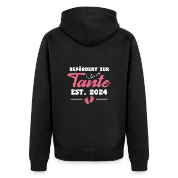 Befördert Zur Tante 2024 - Unisex Premium Bio Zip Hoodie - Schwarz - Hinten - Nico (187cm)