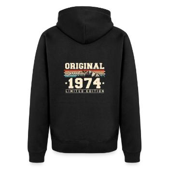 Jahrgang 1974 geboren Vintage Geburtstag Geschenk - Unisex Premium Bio Zip Hoodie - Schwarz - Hinten - Nico (187cm)