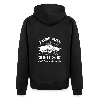 J'aime mon fils c'est l'amour de ma vie t-shirt - Veste à capuche bio Premium Unisexe - noir - Dos - Nico (187cm)