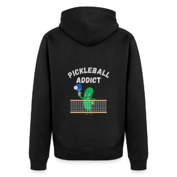 Pickleball Süchtig - Unisex Premium Bio Zip Hoodie - Schwarz - Hinten - Nico (187cm)