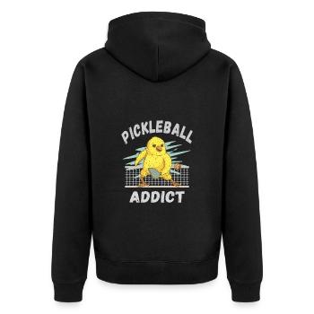 Pickleball Süchtig - Unisex Premium Bio Zip Hoodie - Schwarz - Hinten - Nico (187cm)