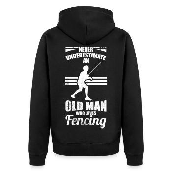Fechtender Großvater - Unisex Premium Bio Zip Hoodie - Schwarz - Hinten - Nico (187cm)
