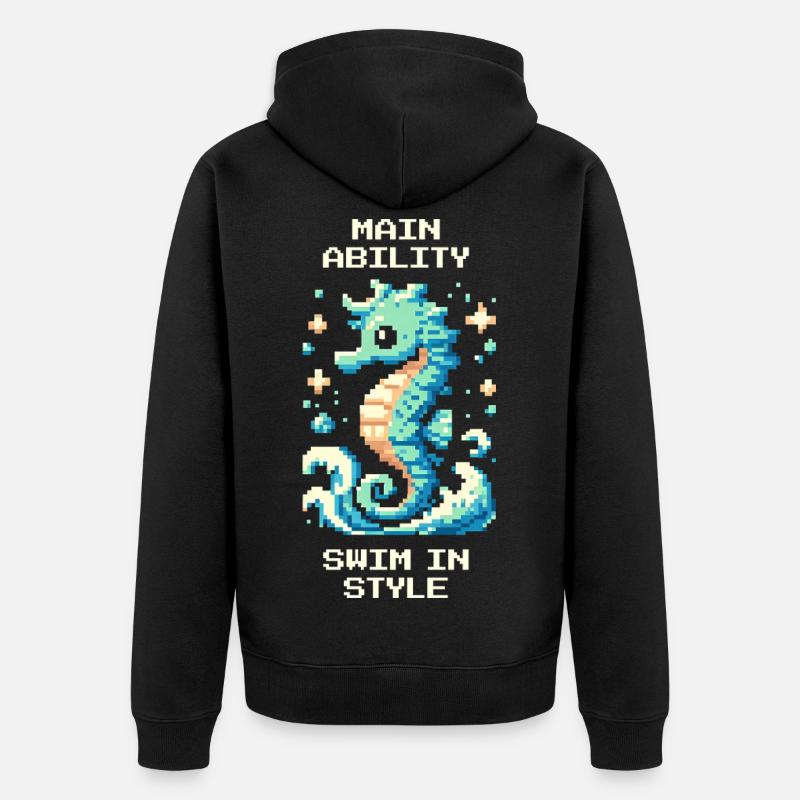 Hauptfähigkeit: stilvoll schwimmen | Seepferdchen - Unisex Premium Bio Zip Hoodie - Schwarz