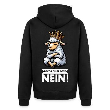 Before you ask: sheep, sheep, shepherd, sheep farmer - Unisex Premium Organic Zip Hoodie - black - Back - Nico (187cm)