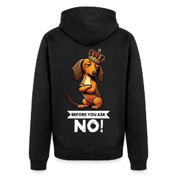 Before You Ask Dackel Dackelbesitzer Dackelhalter - Unisex Premium Bio Zip Hoodie - Schwarz - Hinten - Nico (187cm)