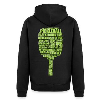 Pickleball-Begriffe Wortkunst – Paddeltypografie - Unisex Premium Bio Zip Hoodie - Schwarz - Hinten - Nico (187cm)