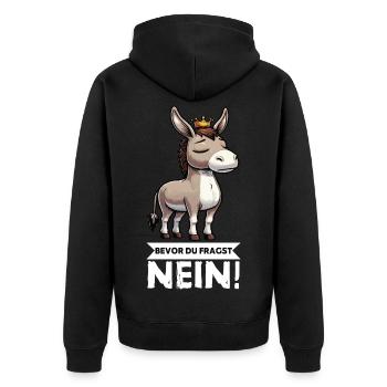 Bevor Du Fragst Nein Esel Eselchen Eselhalter   - Unisex Premium Bio Zip Hoodie - Schwarz - Hinten - Nico (187cm)