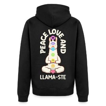 Chakra Humor - Llama Spirit Peace - Unisex Premium Bio Zip Hoodie - Schwarz - Hinten - Nico (187cm)