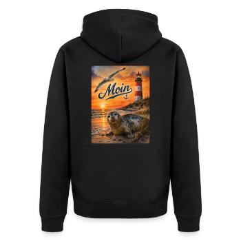 Nordsee Sonnenuntergang am Meer Seehund - Unisex Premium Bio Zip Hoodie - Schwarz - Hinten - Nico (187cm)