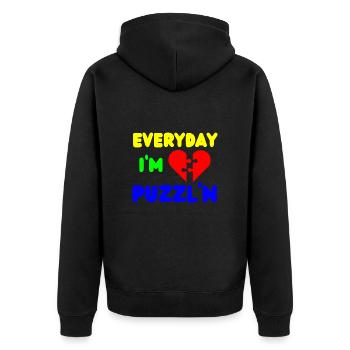 Everyday I'm Puzzl'n Funny Puzzle Solver - Unisex Premium Organic Zip Hoodie - black - Back - Nico (187cm)