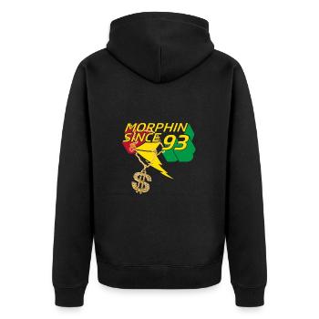 Power Rangers Morphin Since 93 Dollar Zeichen - Unisex Premium Bio Zip Hoodie - Schwarz - Hinten - Nico (187cm)