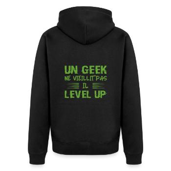 Un Geek Ne Vieillit Pas Il Level Up - Veste à capuche bio Premium Unisexe - noir - Dos - Nico (187cm)