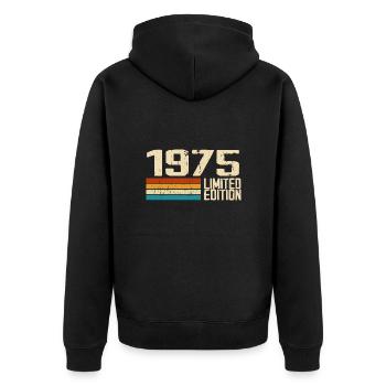Born in 1975 - Vintage 1975 Retro Anniversary - Unisex Premium Organic Zip Hoodie - black - Back - Nico (187cm)