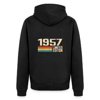 Jahrgang 1957 - Jahrgang 1957 Retro Geburtstag - Unisex Premium Bio Zip Hoodie - Schwarz - Hinten - Nico (187cm)