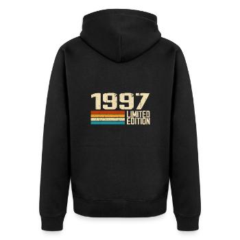 Born in 1997 - Vintage 1997 Retro Anniversary - Unisex Premium Organic Zip Hoodie - black - Back - Nico (187cm)