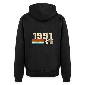 Born in 1991 - Vintage 1991 Retro Anniversary - Unisex Premium Organic Zip Hoodie - black - Back - Nico (187cm)