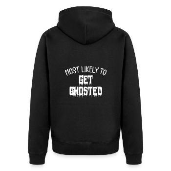 Am ehesten geghostet werden - Unisex Premium Bio Zip Hoodie - Schwarz - Hinten - Nico (187cm)