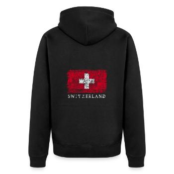 Schweiz Schweizer Flagge Schweizerflagge - Unisex Premium Bio Zip Hoodie - Schwarz - Hinten - Nico (187cm)