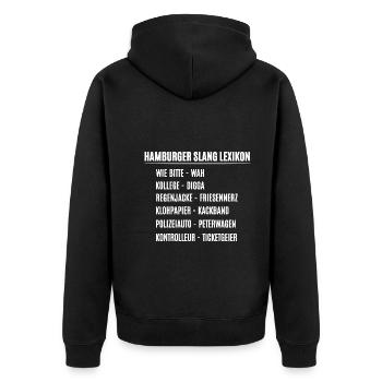 Hamburg Encyclopedia - Unisex Premium Organic Zip Hoodie - black - Back - Nico (187cm)
