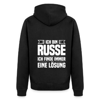 Ich bin Russe ich finde immer eine Lösung - Unisex Premium Bio Zip Hoodie - Schwarz - Hinten - Nico (187cm)