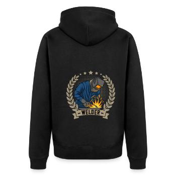 Welder outfit for proud metalworkers and - Unisex Premium Organic Zip Hoodie - black - Back - Nico (187cm)