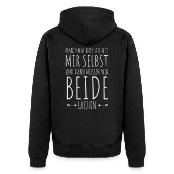 LACHEN | Lustiger Spruch Humor Geschenkidee - Unisex Premium Bio Zip Hoodie - Schwarz - Hinten - Nico (187cm)